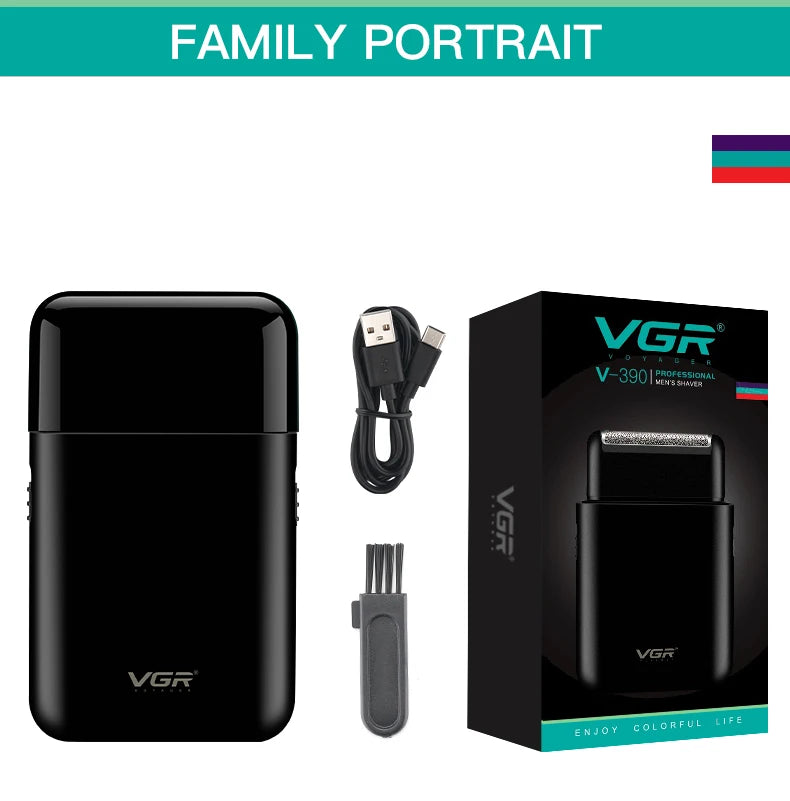 VGR V-390 mini afeitadora de barba inalámbrica de una sola hoja. razor rechargeable foil electric face body shaver for men Convenient razor