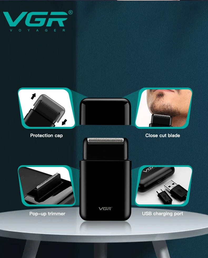 VGR V-390 mini afeitadora de barba inalámbrica de una sola hoja. razor rechargeable foil electric face body shaver for men Convenient razor