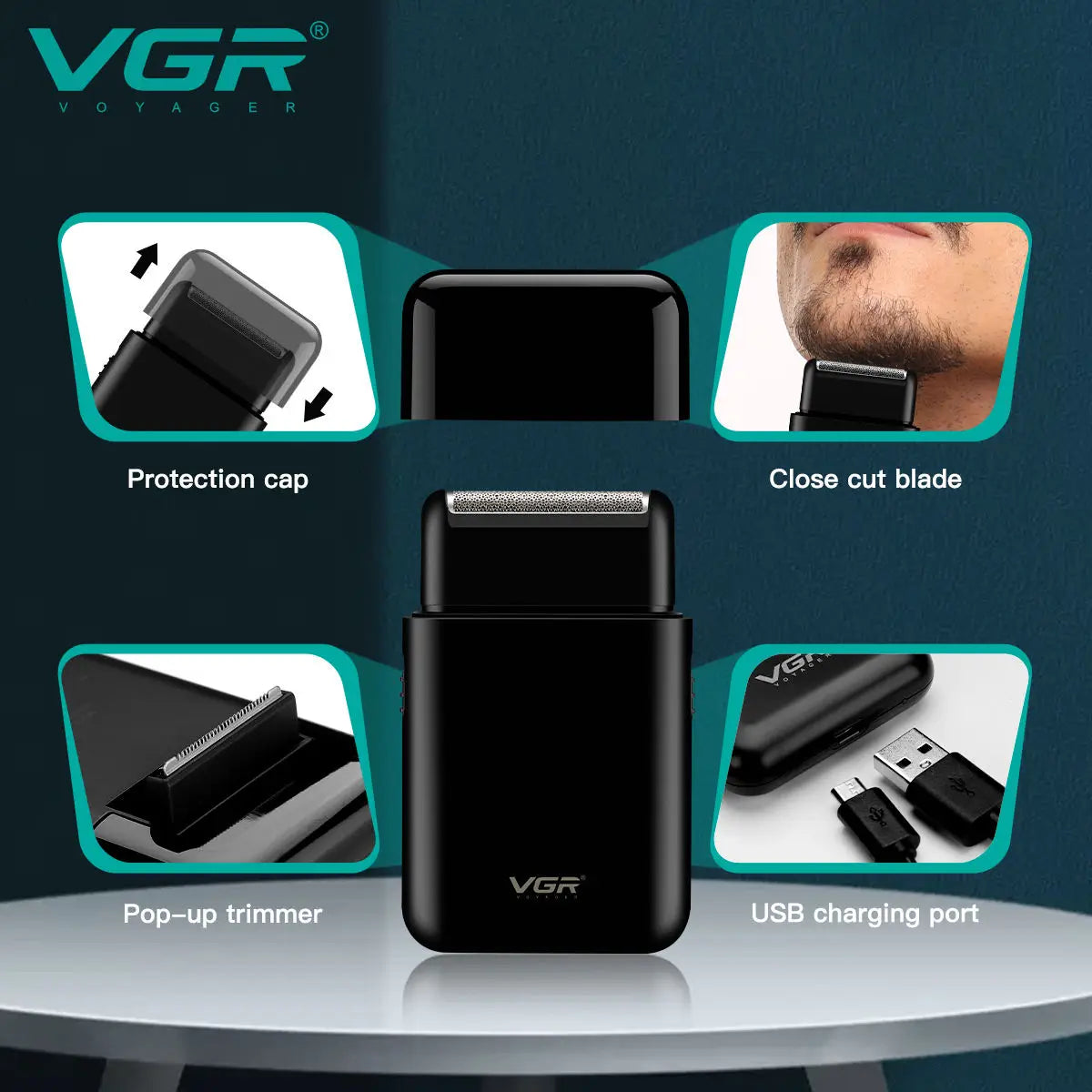 VGR V-390 mini afeitadora de barba inalámbrica de una sola hoja. razor rechargeable foil electric face body shaver for men Convenient razor
